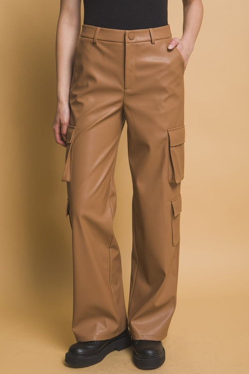 Love Tree PU Leather Cargo Pants