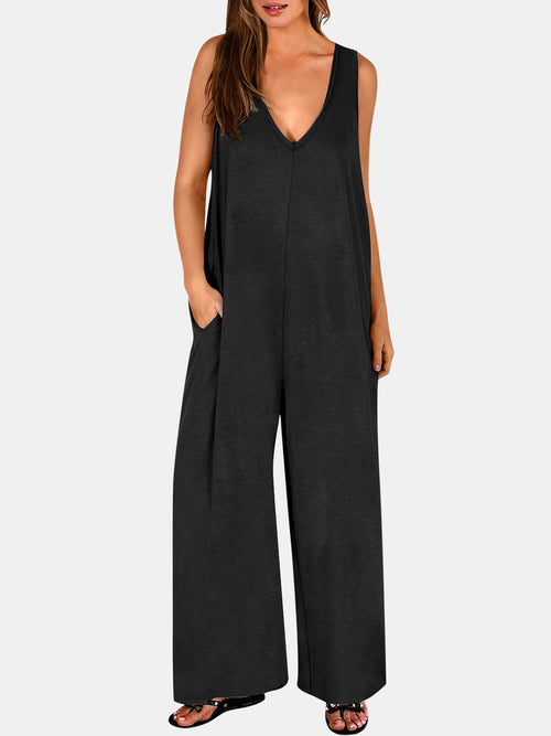 Full Size V-Neck Wide Strap Jumpsuit