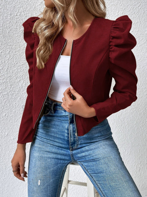 Zip Up Puff Sleeve Jacket