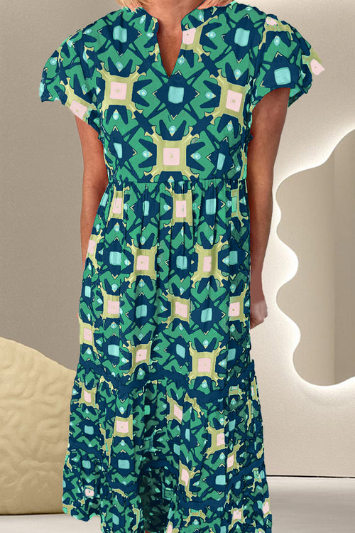 Printed Notched Cap Sleeve Dress