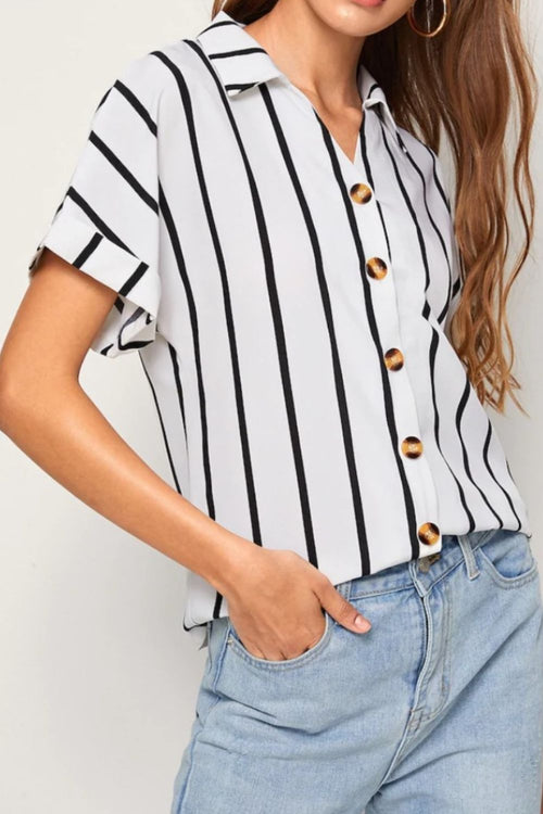 Striped Button Up Short Sleeve Shirt