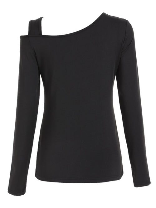 Cutout Asymmetrical Neck Long Sleeve T-Shirt