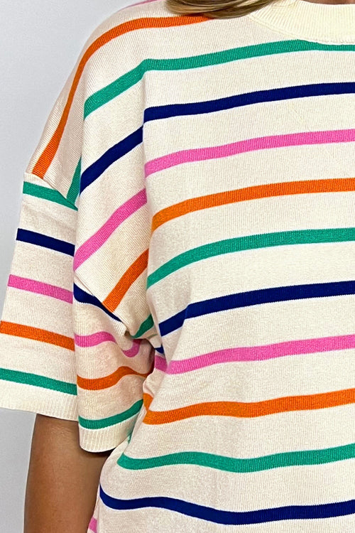 Striped Round Neck Half Sleeve Knit Top