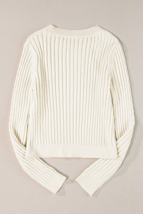 Cable-Knit Round Neck Long Sleeve Sweater