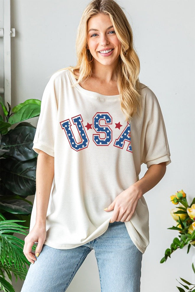 HOPELY USA Graphic Round Neck T-Shirt