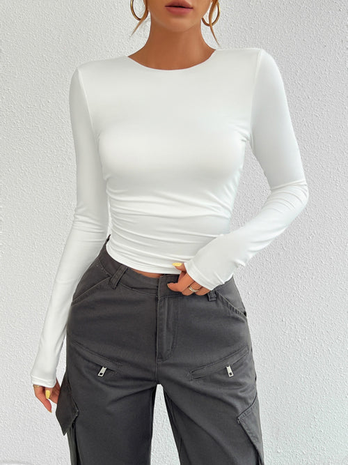 Devine Backless Round Neck Long Sleeve T-Shirt