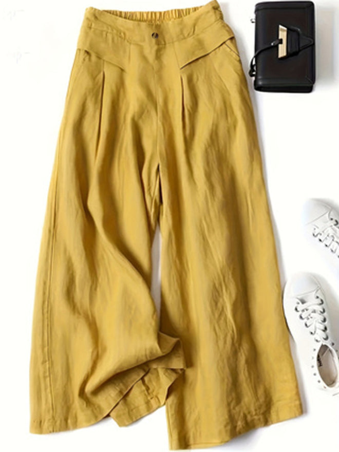 Full Size Half Elastic Waist Wide Leg Pants