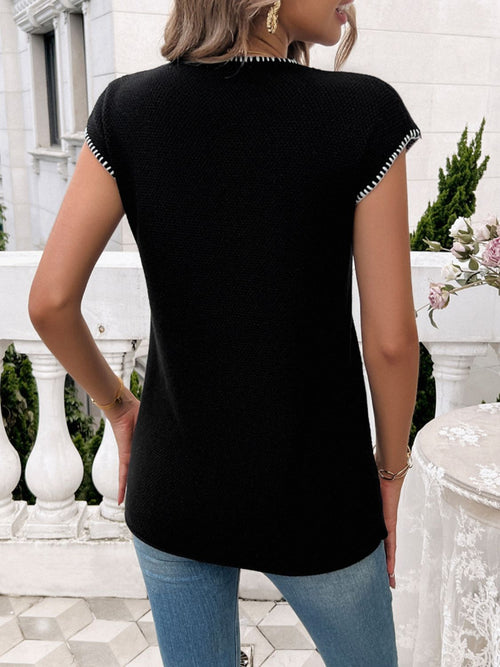 Devine Round Neck Cap Sleeve Knit Top