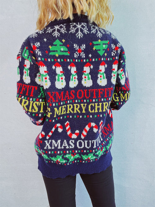 Christmas Pattern Round Neck Long Sleeve Sweater