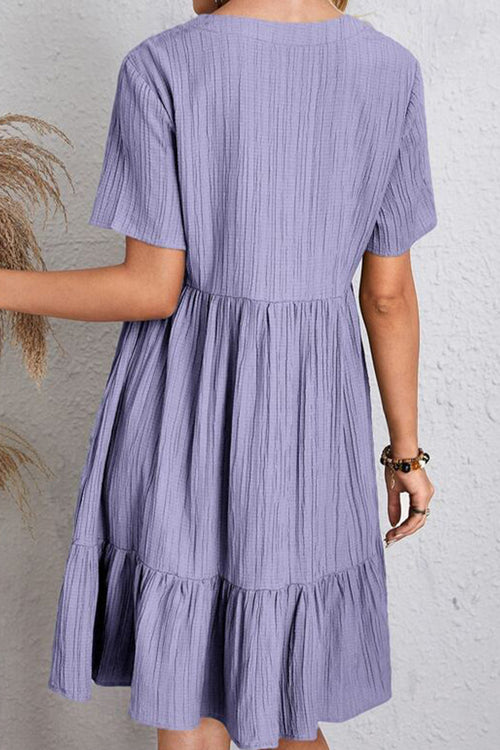 Full Size Ruched V-Neck Short Sleeve Dress