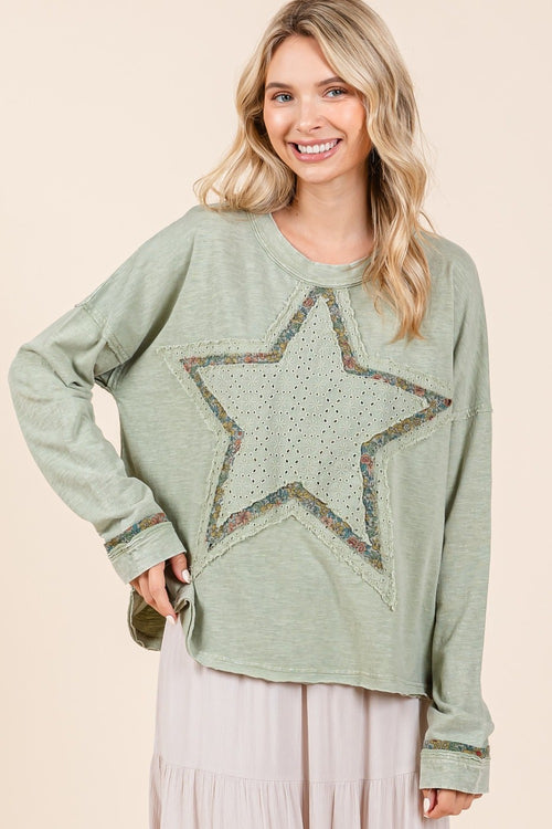 Mittoshop Mineral Wash Star Patch Long Sleeve T-Shirt