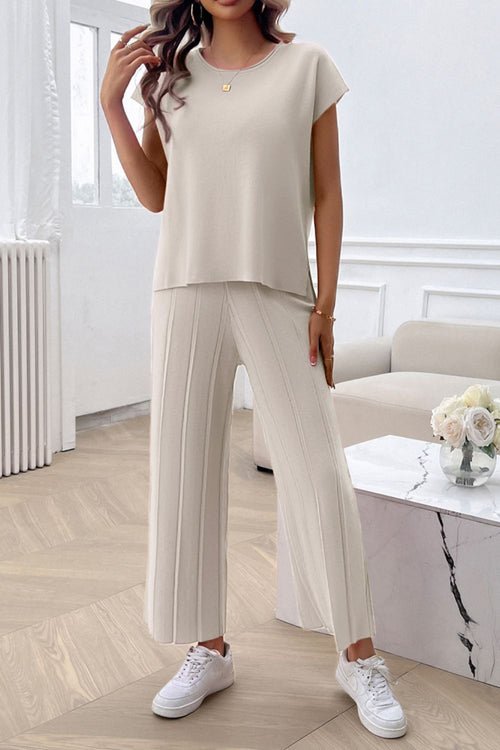 Devine Round Neck Short Sleeve Top and Pants Set