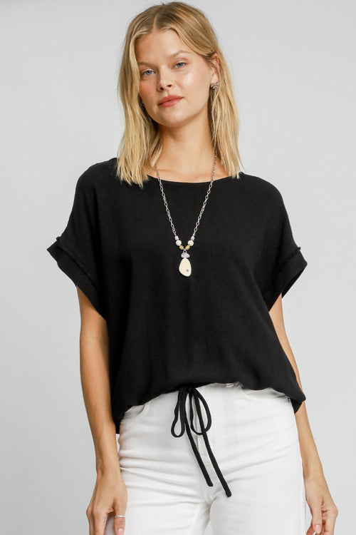 Umgee Drawstring Hem Round Neck Short Sleeve T-Shirt