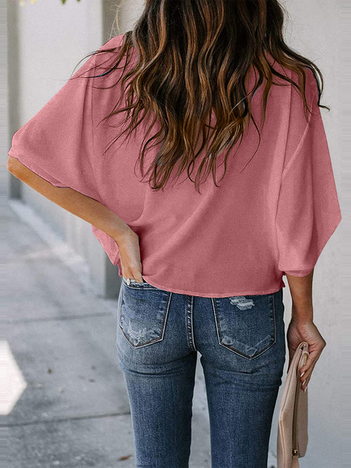 Full Size Cowl Neck Three-Quarter Sleeve Blouse