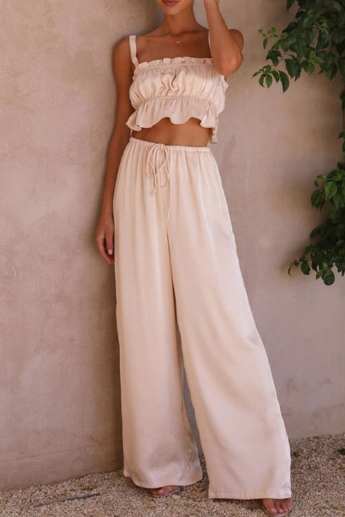 Ruffled Sleeveless Top and Wide Leg Pants Set