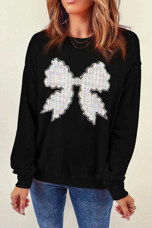 Contrast Bow Round Neck Long Sleeve Sweatshirt