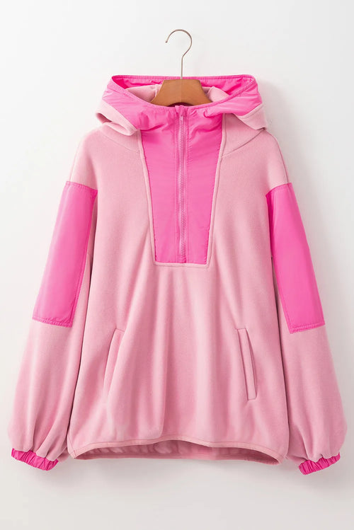 Color Block Half Zip Long Sleeve Hoodie