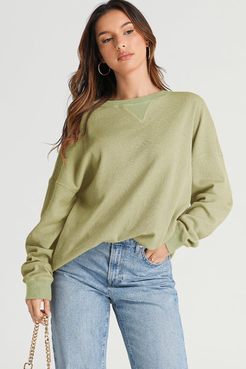 Waffle-Knit Long Sleeve Sweatshirt