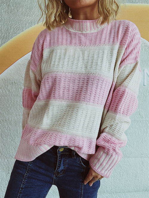 Contrast Round Neck Long Sleeve Sweater