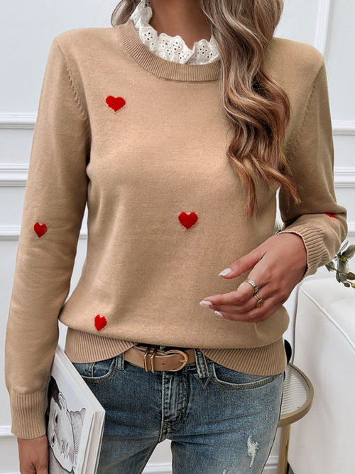 Devine Lace Detail Heart Long Sleeve Sweater