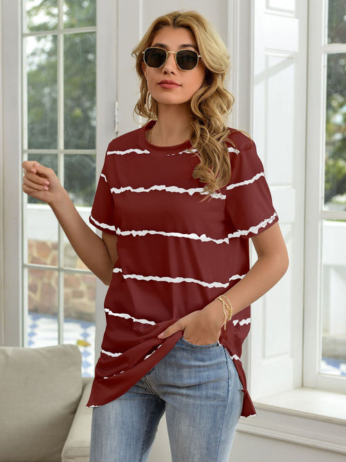 Striped Round Neck Short Sleeve T-Shirt