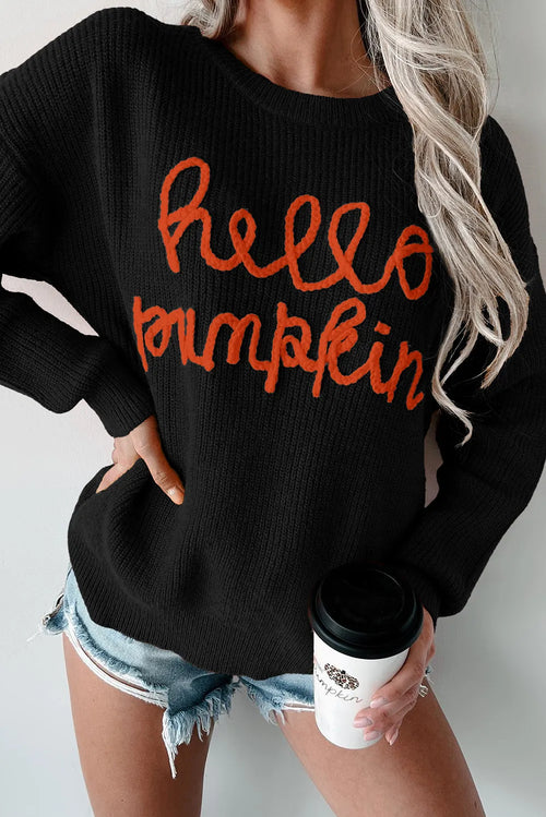 Contrast Letter Round Neck Long Sleeve Sweater