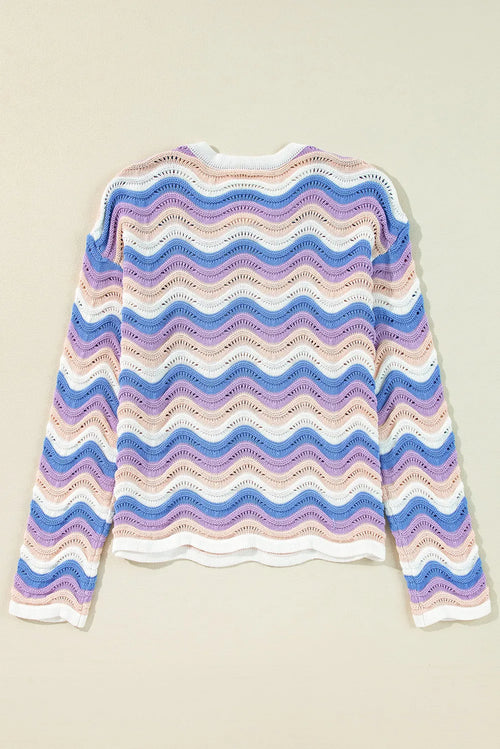 Contrast Wave Stripe Long Sleeve Sweater