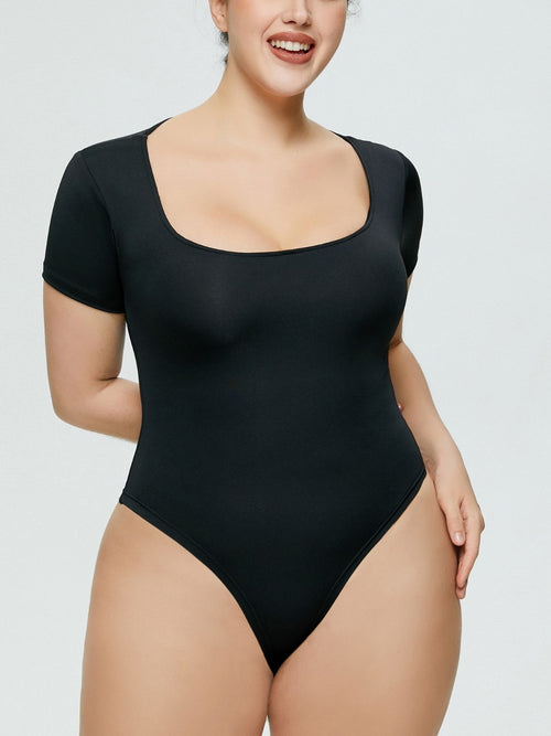 Full Size Square Neck Short Sleeve Bodysuit