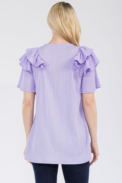 Celeste Full Size Ruffle Layered Short Sleeve Texture Top