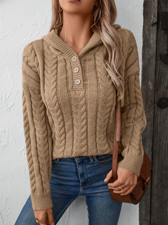 Cable-Knit Long Sleeve Hooded Sweater