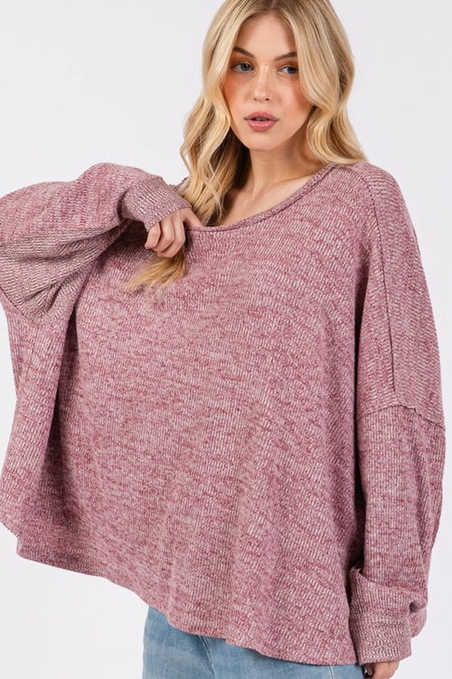 SAGE + FIG Round Neck Batwing Sleeve Oversize Top