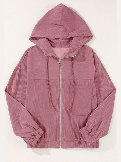 Drawstring Zip Up Long Sleeve Hooded Jacket