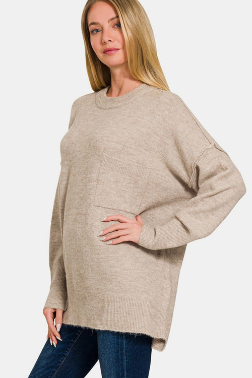 Zenana High-Low Hem Drop Shoulder Sweater