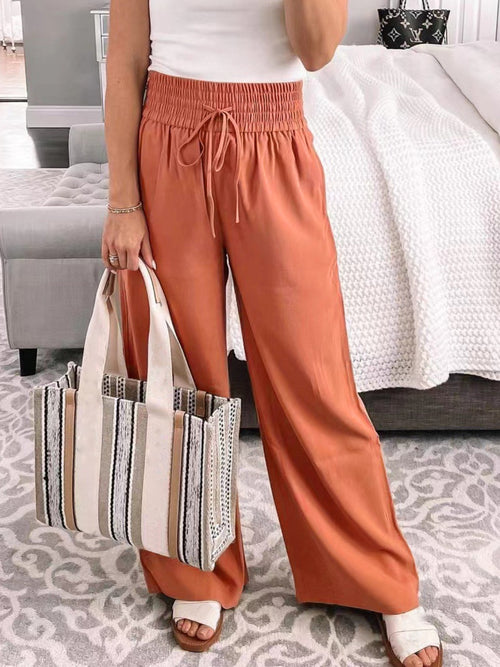 Full Size Drawstring High Waist Wide Leg Pants