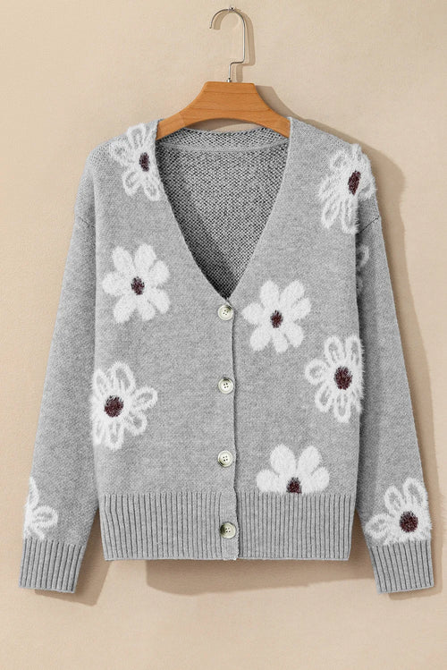 Flower Button Up Long Sleeve Cardigan