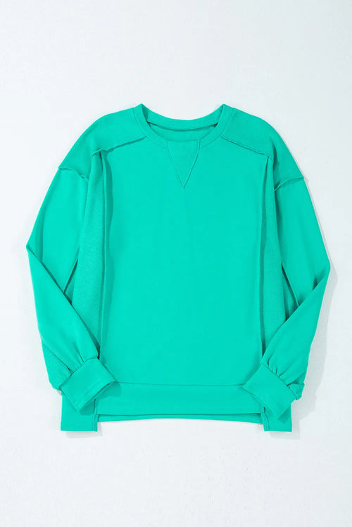 Exposed Seam Round Neck Long Sleeve Sweatshirt