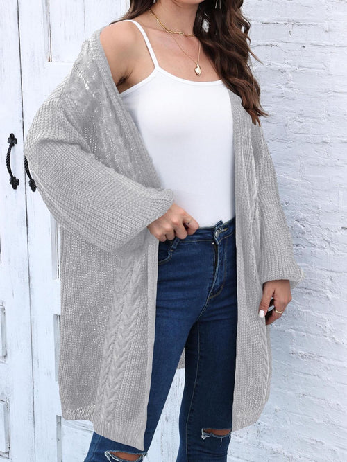 Cable-Knit Open Front Long Sleeve Cardigan