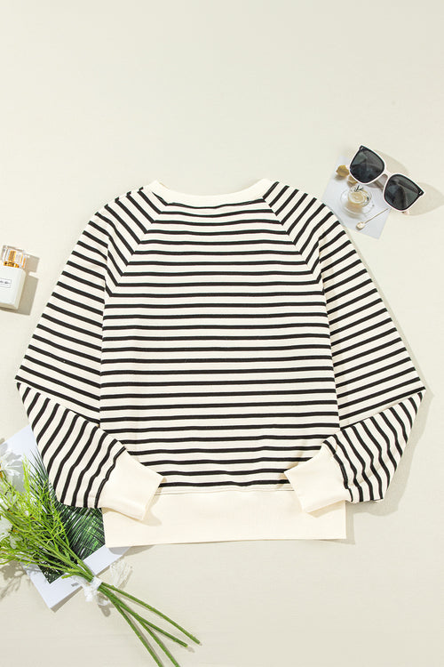 Decorative Button Striped Long Sleeve Sweatshirt