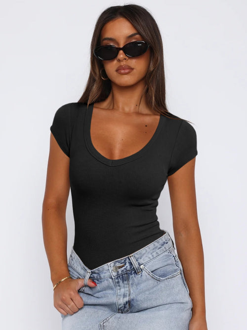 Scoop Neck Cap Sleeve T-Shirt