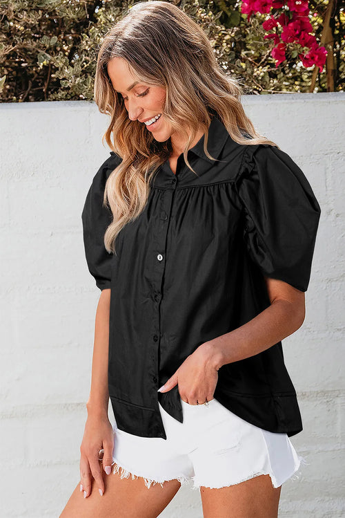 Button Up Collared Neck Short Sleeve Shirt