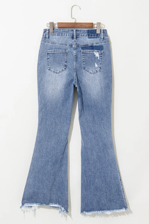 Distressed Raw Hem Bootcut Jeans