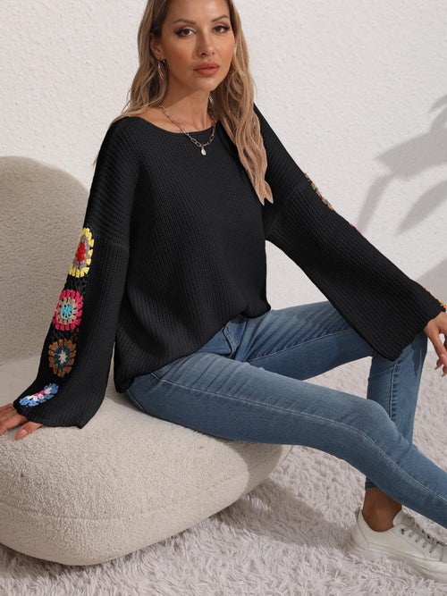 Crochet Flower Long Sleeve Sweater