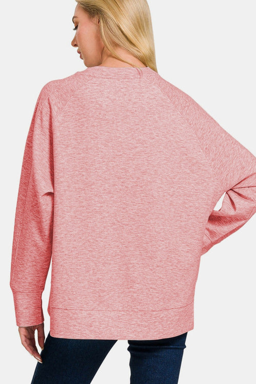 Zenana Scuba Round Neck Side Slit Sweatshirt