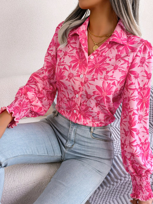 Floral Collared Neck Long Sleeve Shirt