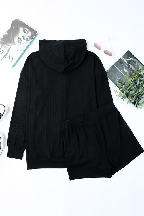 Drawstring Zip Up Sweatshirt and Shorts Set