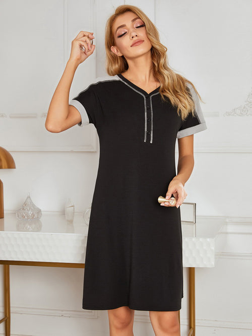 Contrast Stitching Contrast Short Sleeve Dress