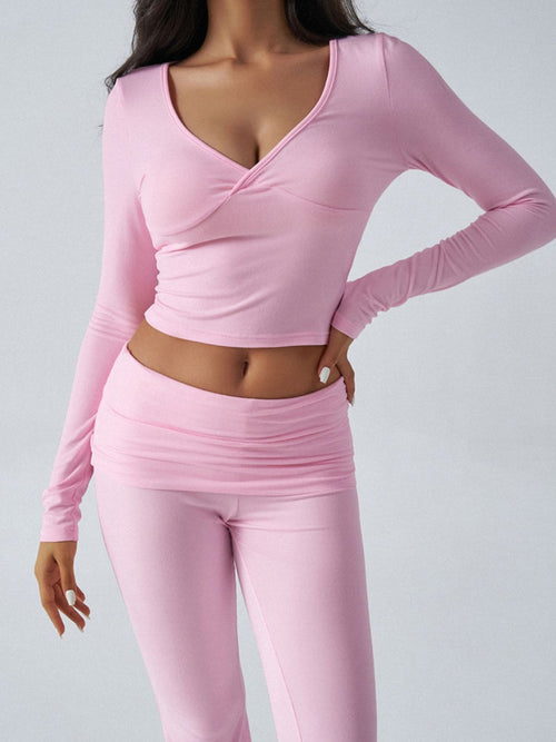 Devine Ruched Long Sleeve Top and Pants Set