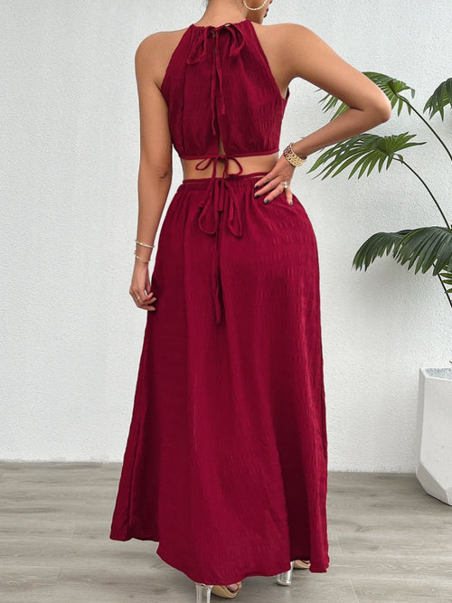 Devine Grecian Neck Top and Slit Skirt Set