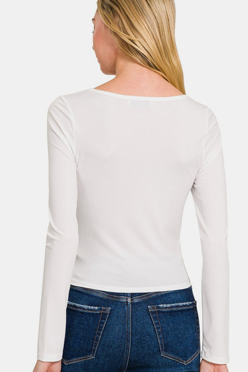 Zenana Square Neck Fitted Long Sleeve T-Shirt