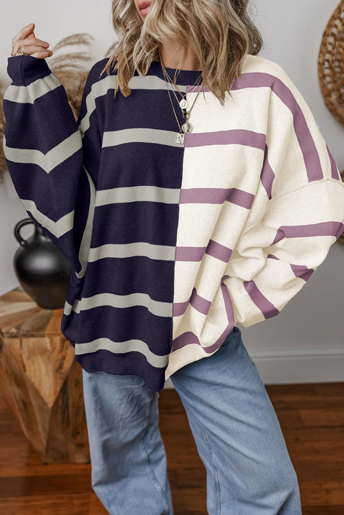 Striped Round Neck Long Sleeve Knit Top